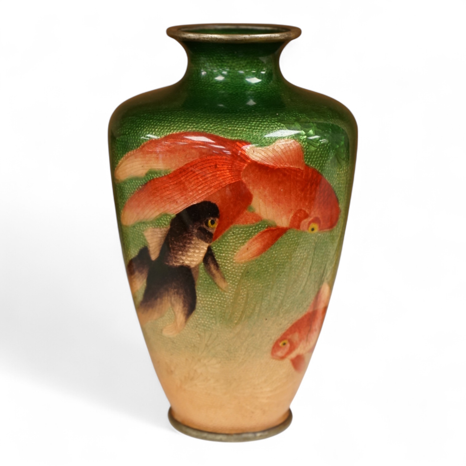 A Japanese ginbari enamel ‘koi carp’ vase, early 20th century, 18cm high